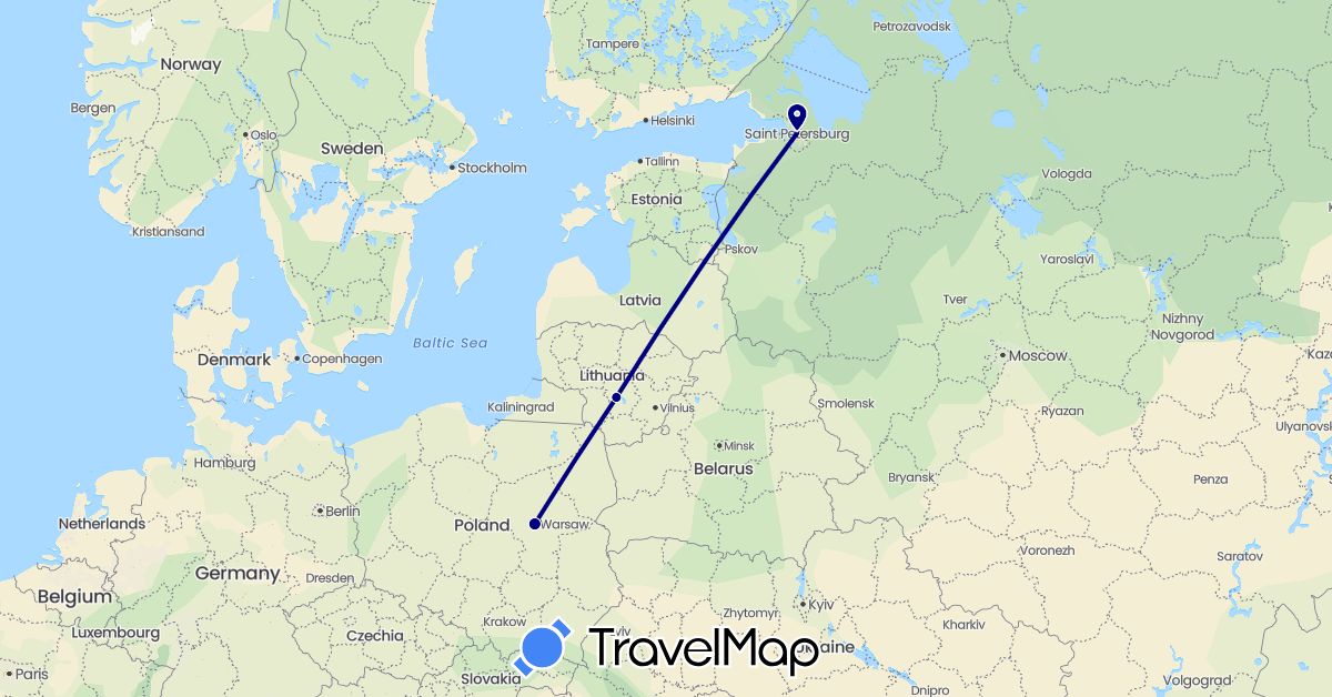 TravelMap itinerary: driving in Lithuania, Poland, Russia (Europe)